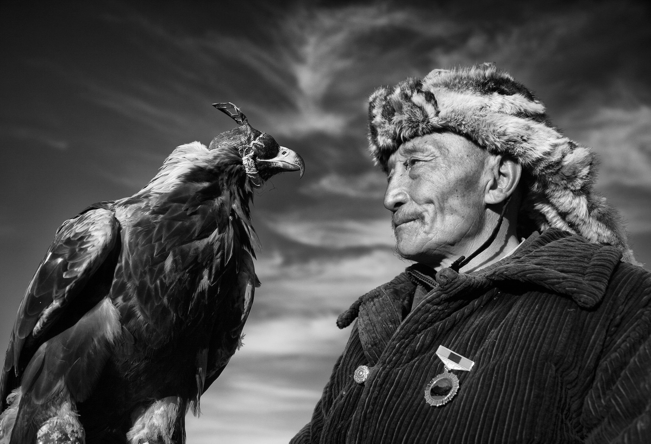 Gentleman with his pet eagle